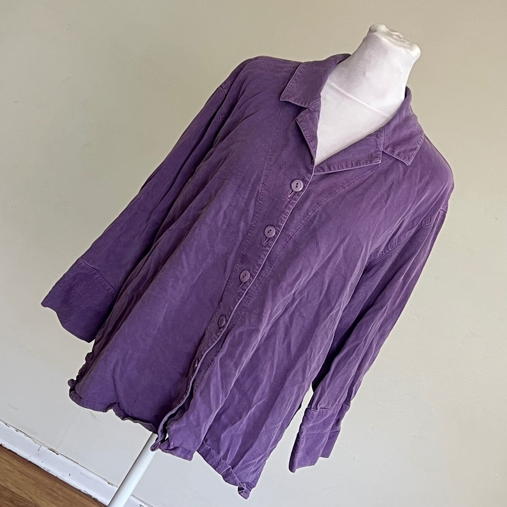 Tianello Steve Barr Purple Tencel Rayon Garment Dyed Button Up Blouse XS T-939